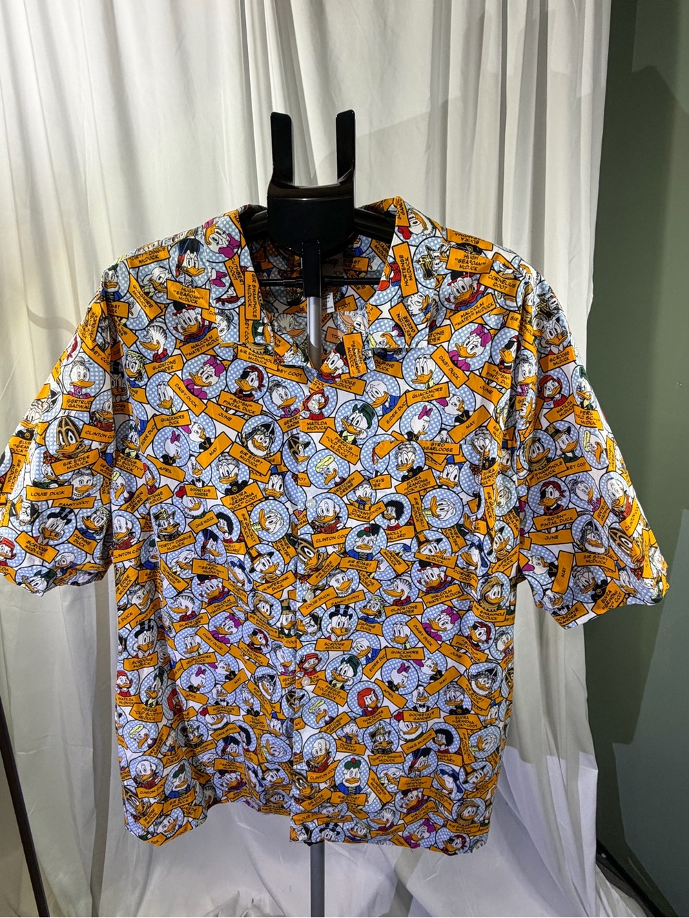 Disney Yellow All-Over Cartoon Patchwork Short Sleeve Button-Down Shirt